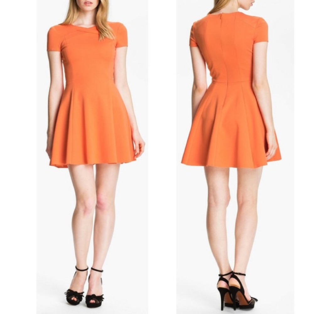 Halston Heritage orange fit and flair dress Size 4